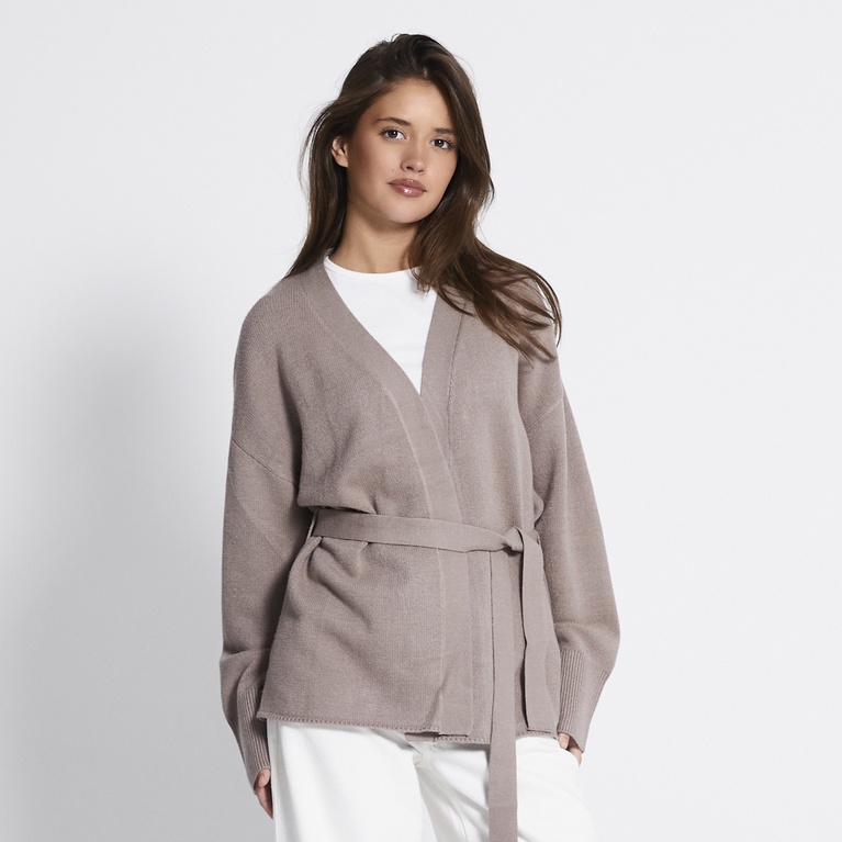 Tie waist knit cardigan "Colette" Beige